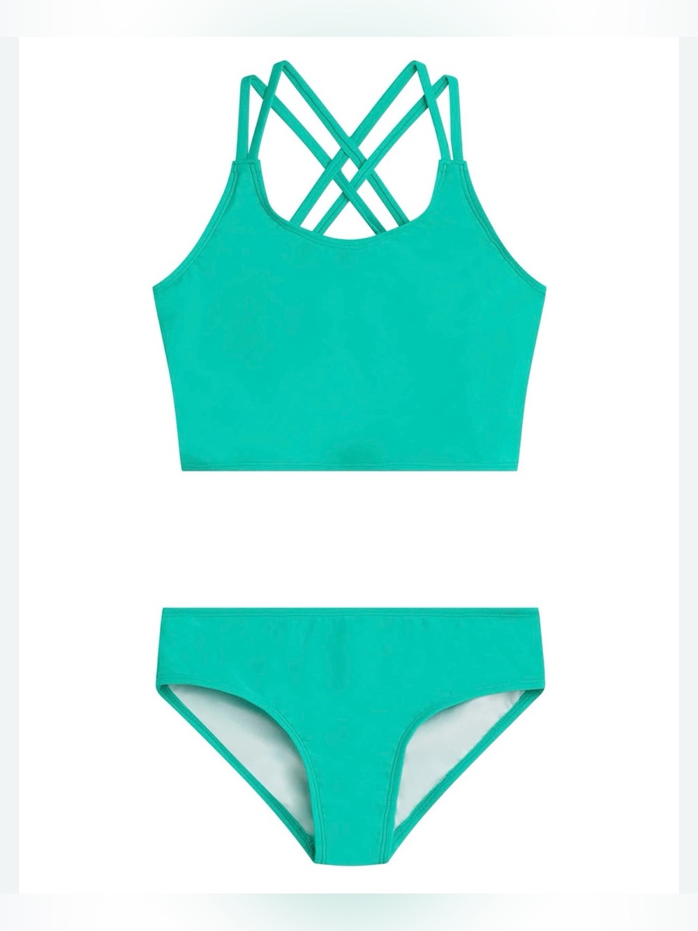 Girls Teal Cross-Back Tankini Set - Kids Two-Piece Swimwear
